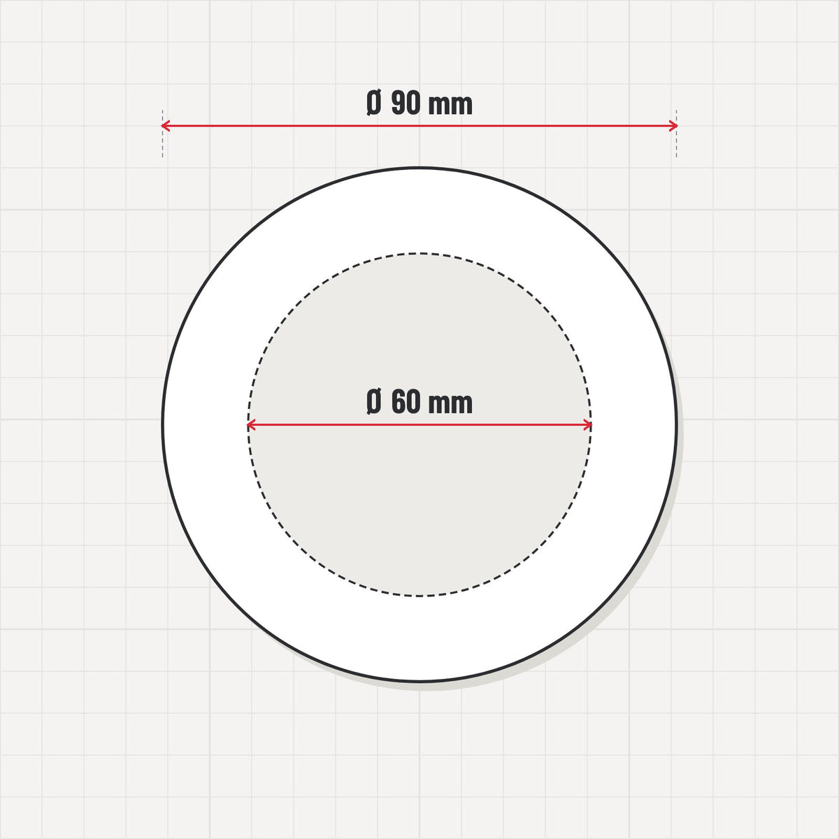 Dibujo ilustrativo: Adaptador de peana redonda de 60 a 90 mm