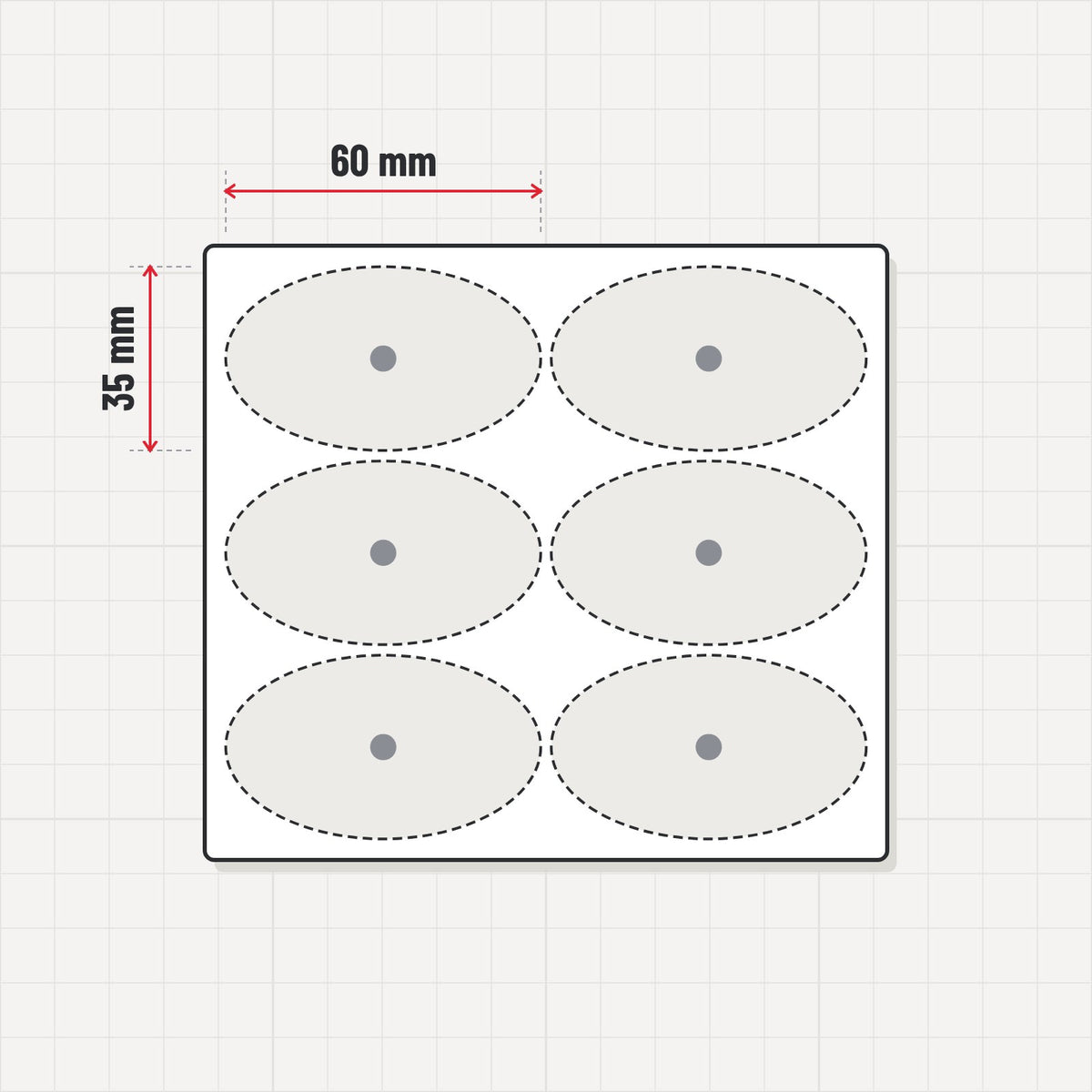 Dibujo ilustrativo: Bandeja de movimiento imantada para peana ovalada 60x35 mm