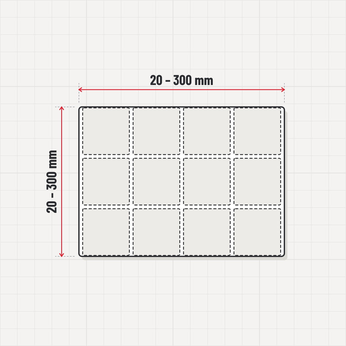 Dibujo ilustrativo: Bandeja de movimiento a medida