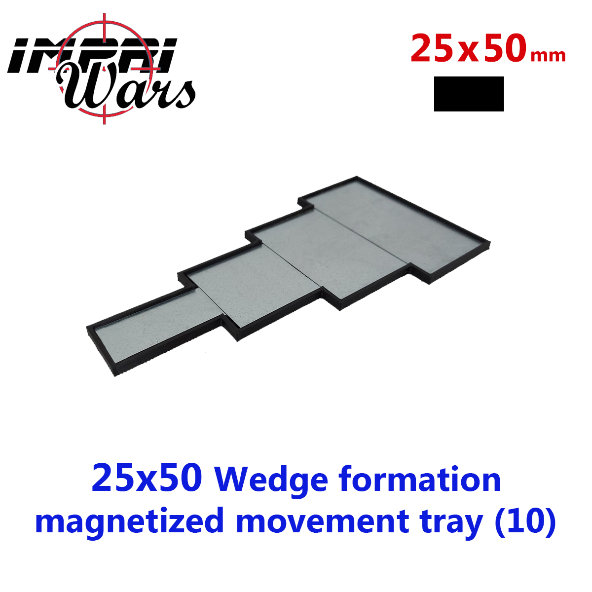 Bandeja de movimiento imantada en lanza para 10 miniaturas con peanas de 25 × 50 mm