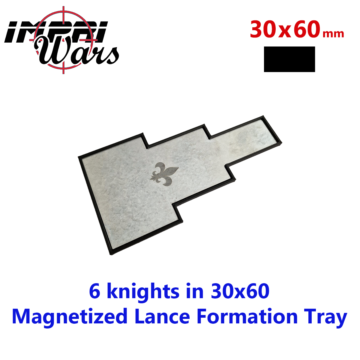 Magnetic lance formation movement tray for 6 miniatures on 30 × 60 mm bases
