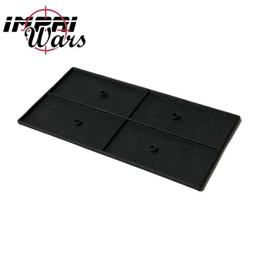 Peana de 100 × 200 mm: vista inferior con refuerzos y anclajes para imán