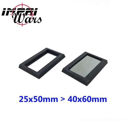 Dos marcos adaptadores negros de 25x50 a 40x60 mm, uno con placa metálica visible.