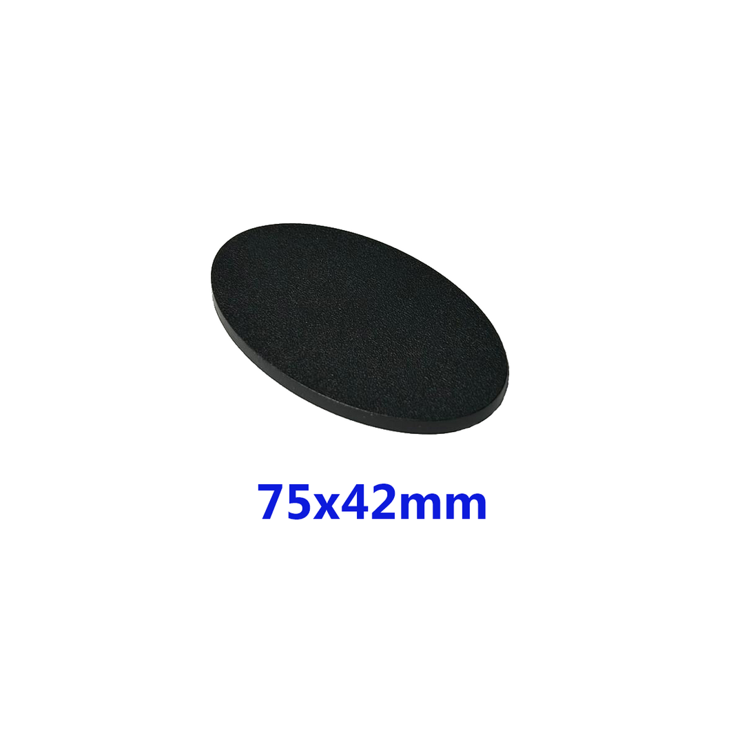 Peana ovalada negra de 75x42 mm vista en perspectiva.