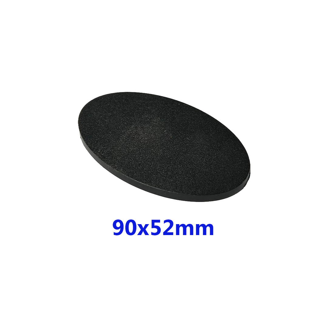 Peana ovalada negra de 90x52 mm vista en perspectiva.