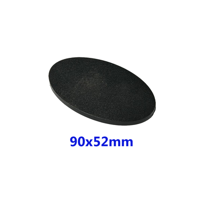 Peana ovalada negra de 90x52 mm vista en perspectiva.