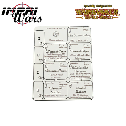 Plancha de tokens de magia del saber Demonología para The Old World.