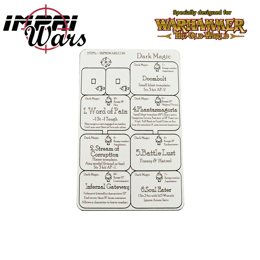 Plancha de tokens de magia del saber Magia Oscura para The Old World.