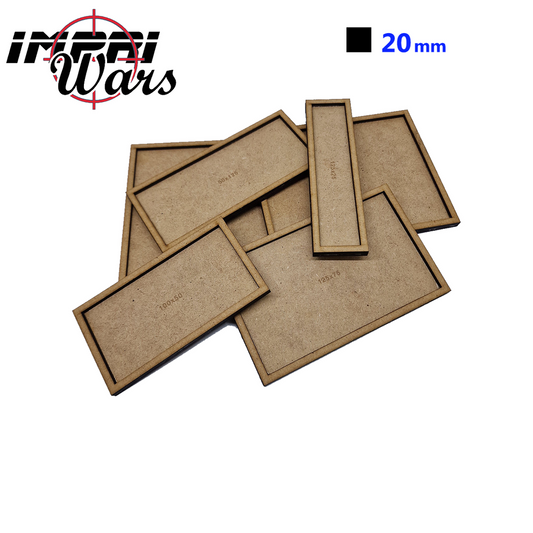 Bandejas de movimiento de DM superpuestas, con el logo de ImpriWars y el símbolo de la peana de 20×20 mm.