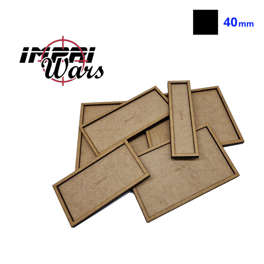 Bandejas de movimiento de DM superpuestas, con el logo de ImpriWars y el símbolo de la peana de 40×40 mm.