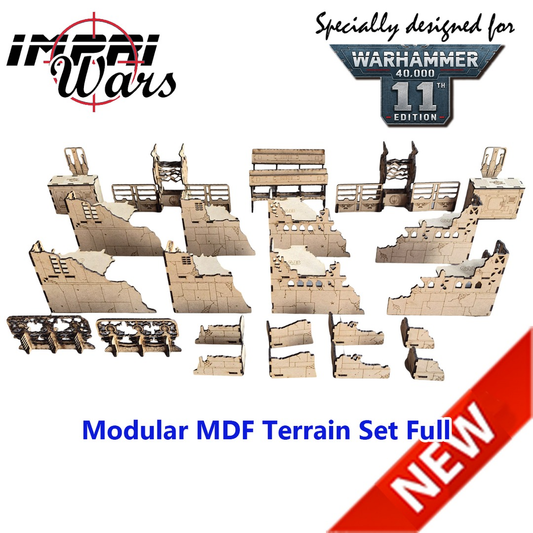Piezas de escenografía modular de DM para Warhammer 40K dispuestas por separado.