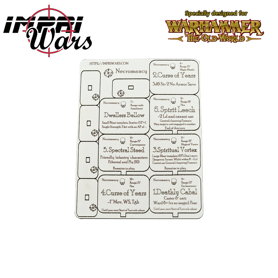 Plancha de tokens de magia del saber Nigromancia para The Old World.