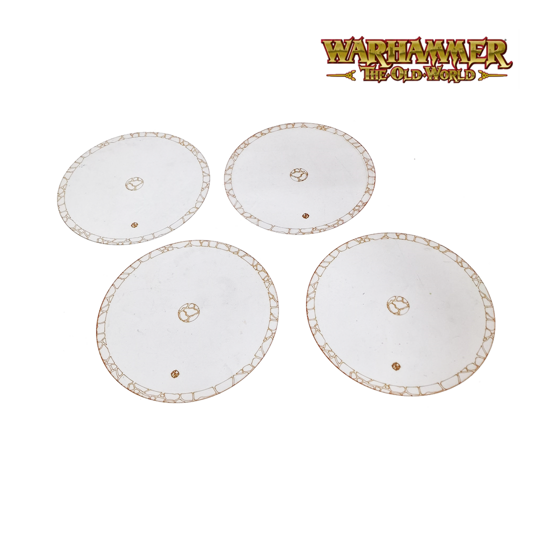 Cuatro plantillas de objetivo circulares y transparentes, con rango de 6 pulgadas, para The Old World.