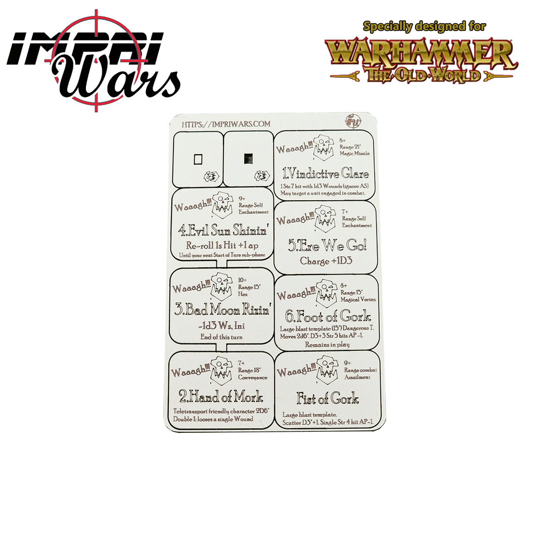 Plancha de tokens de magia del saber Magia del Waaagh para The Old World.