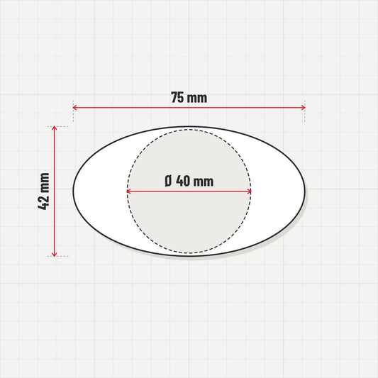 Dibujo ilustrativo: Adaptador de peana redonda de 40 mm a ovalada 75x42 mm