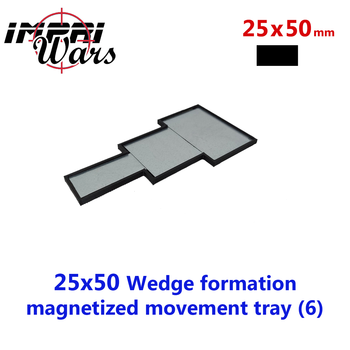 Bandeja de movimiento imantada en lanza para 6 miniaturas con peanas de 25 × 50 mm