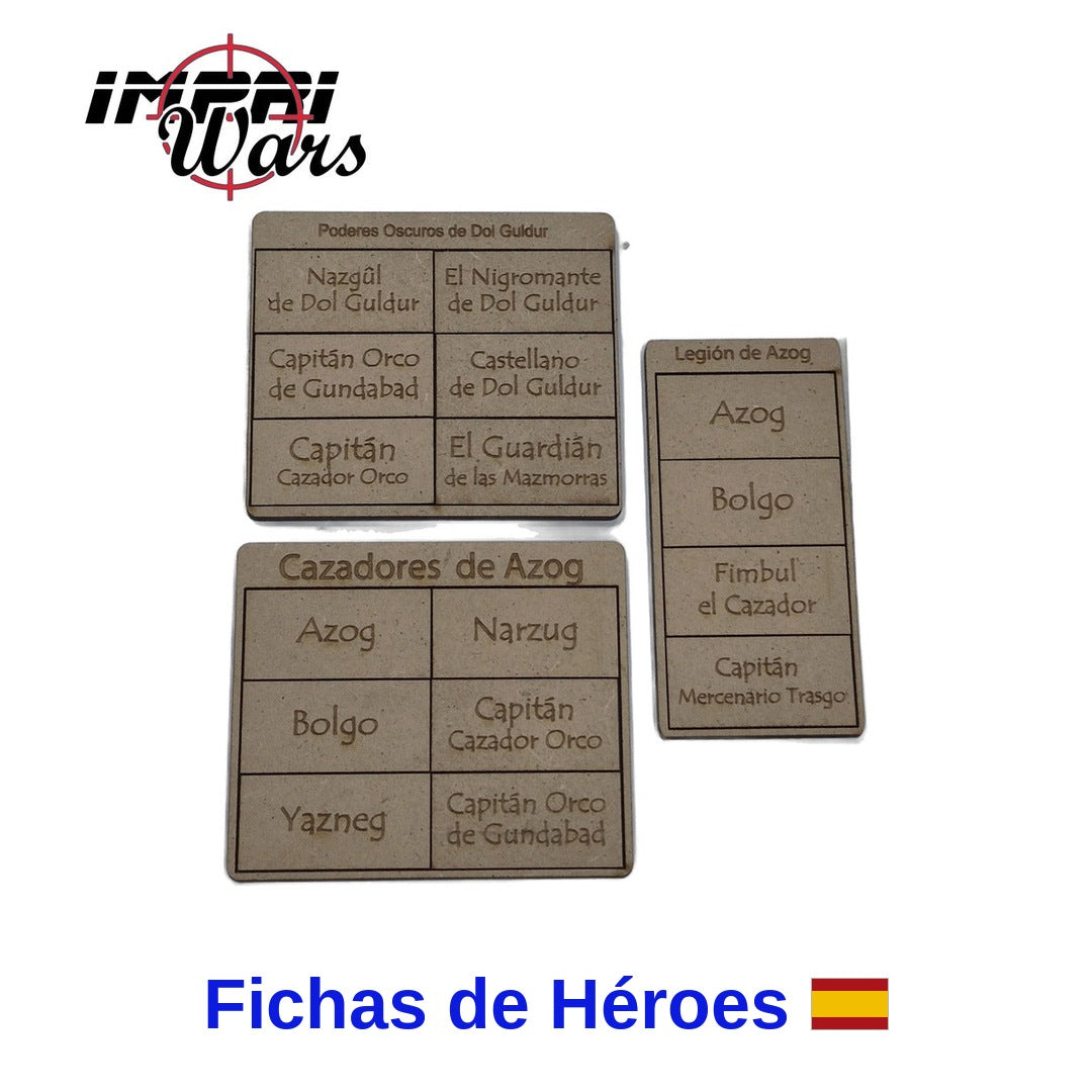 Fichas de Héroes MESBG grabadas en DM con bandera española