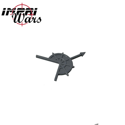 Pieza gris con forma de flecha y esquina para indicar una línea de visión.
