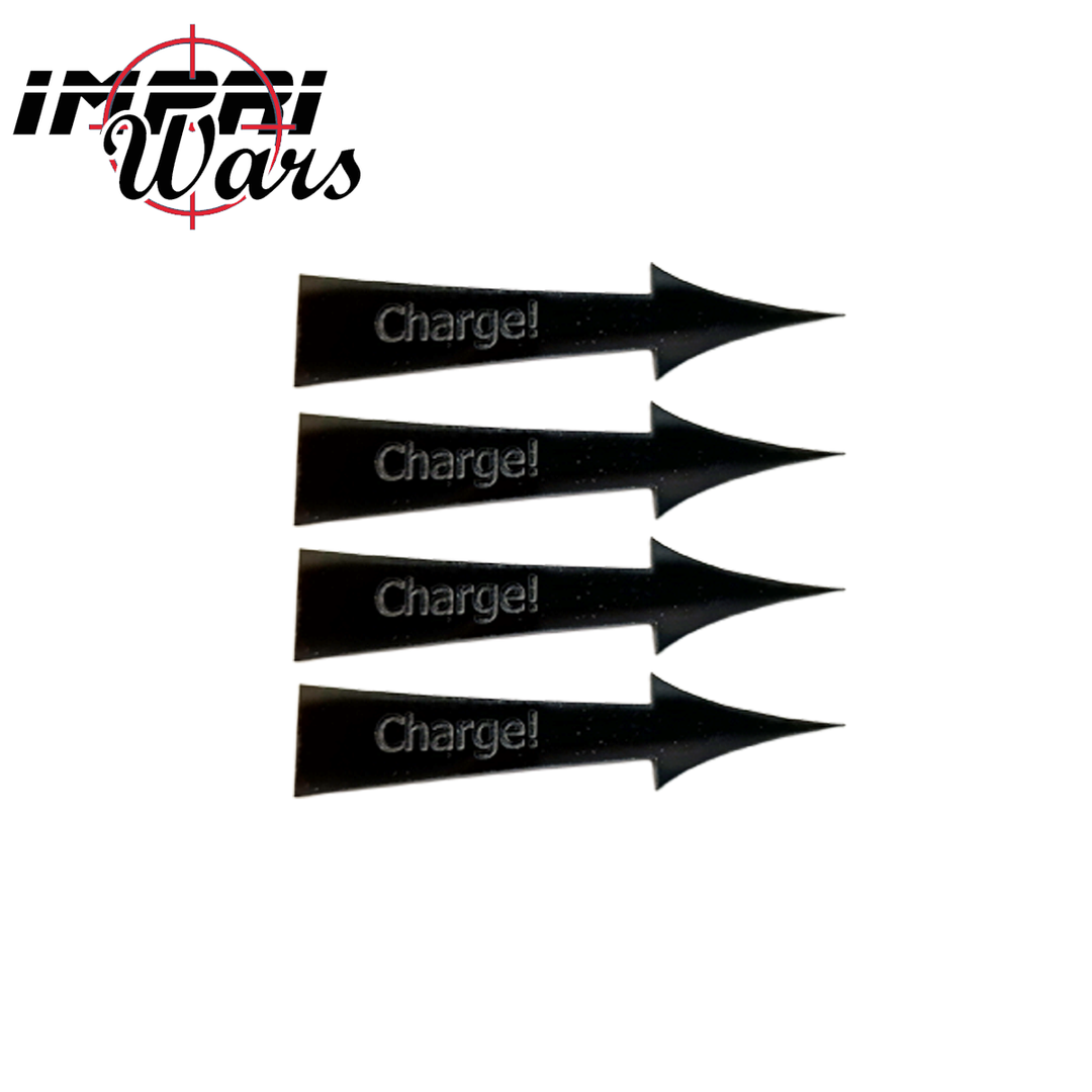 Cuatro flechas de carga negras con la palabra Charge! grabada.