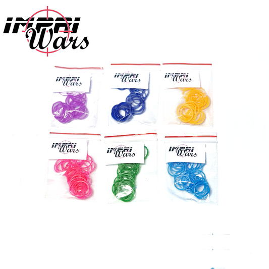 Seis bolsas de gomitas marcadoras de unidad en colores morado, azul, amarillo, rosa, verde y celeste.