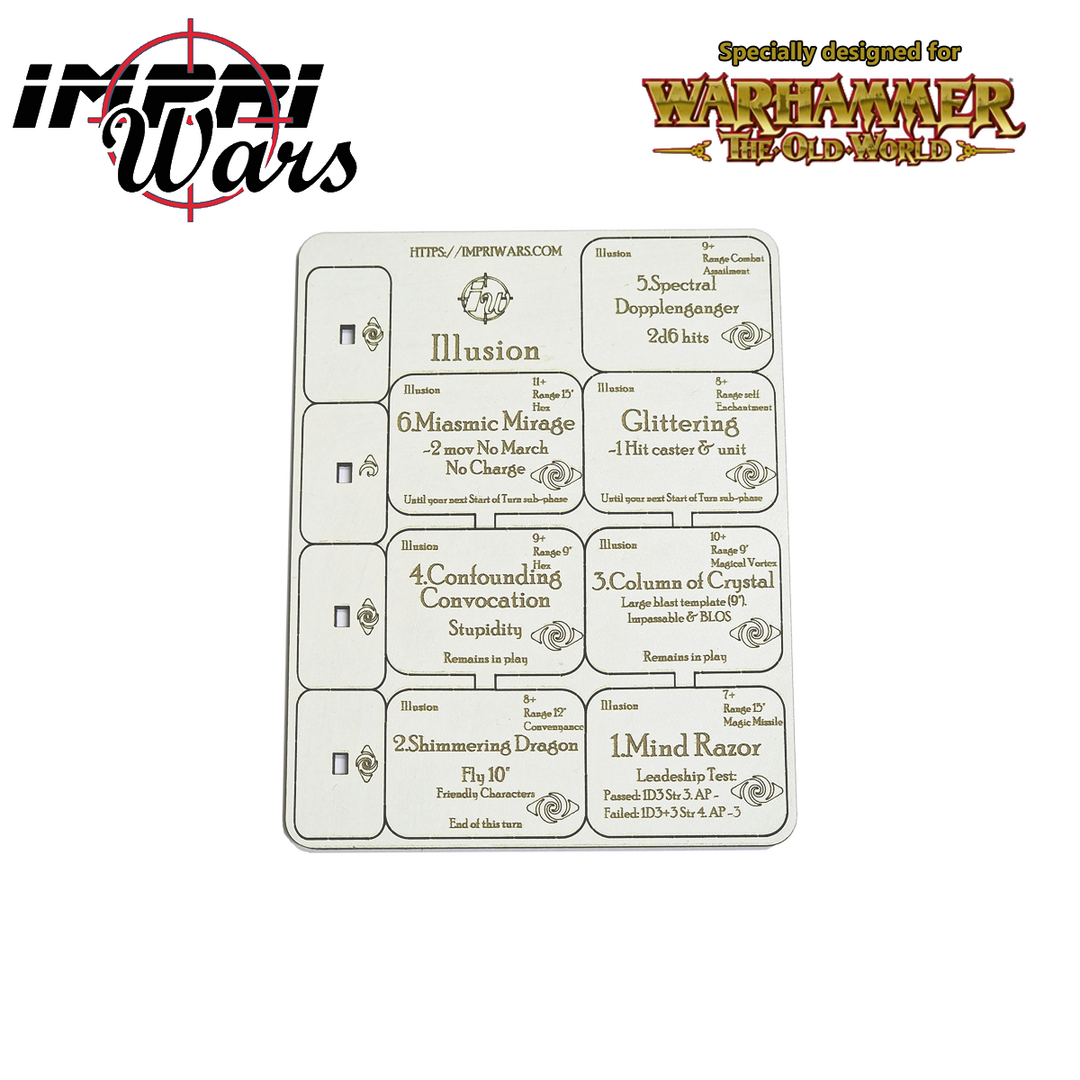 Plancha de tokens de magia del saber Ilusionismo para The Old World.