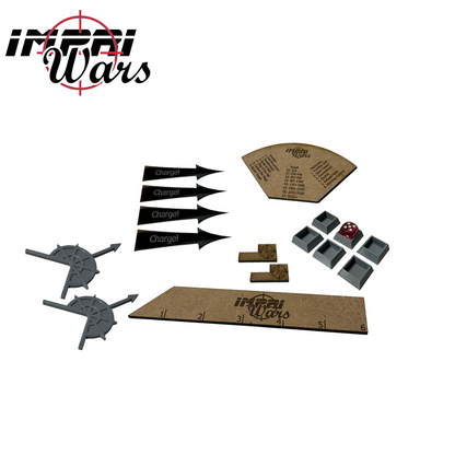 Pack de accesorios con flechas negras, piezas de DM grabadas y marcadores pequeños.